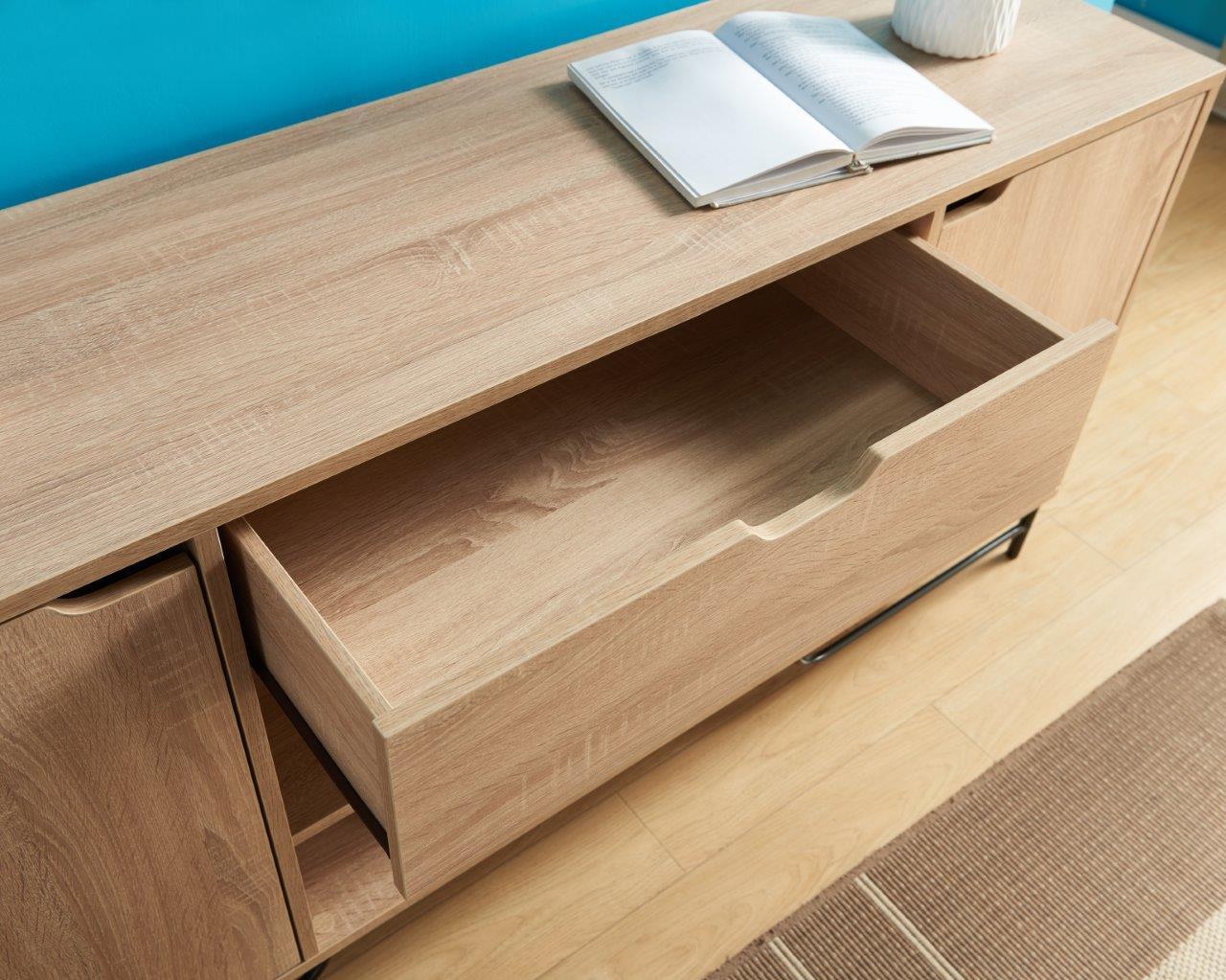 Buffet With Metal Legs With Two Door, One Drawer And Six Shelves Home Essentials