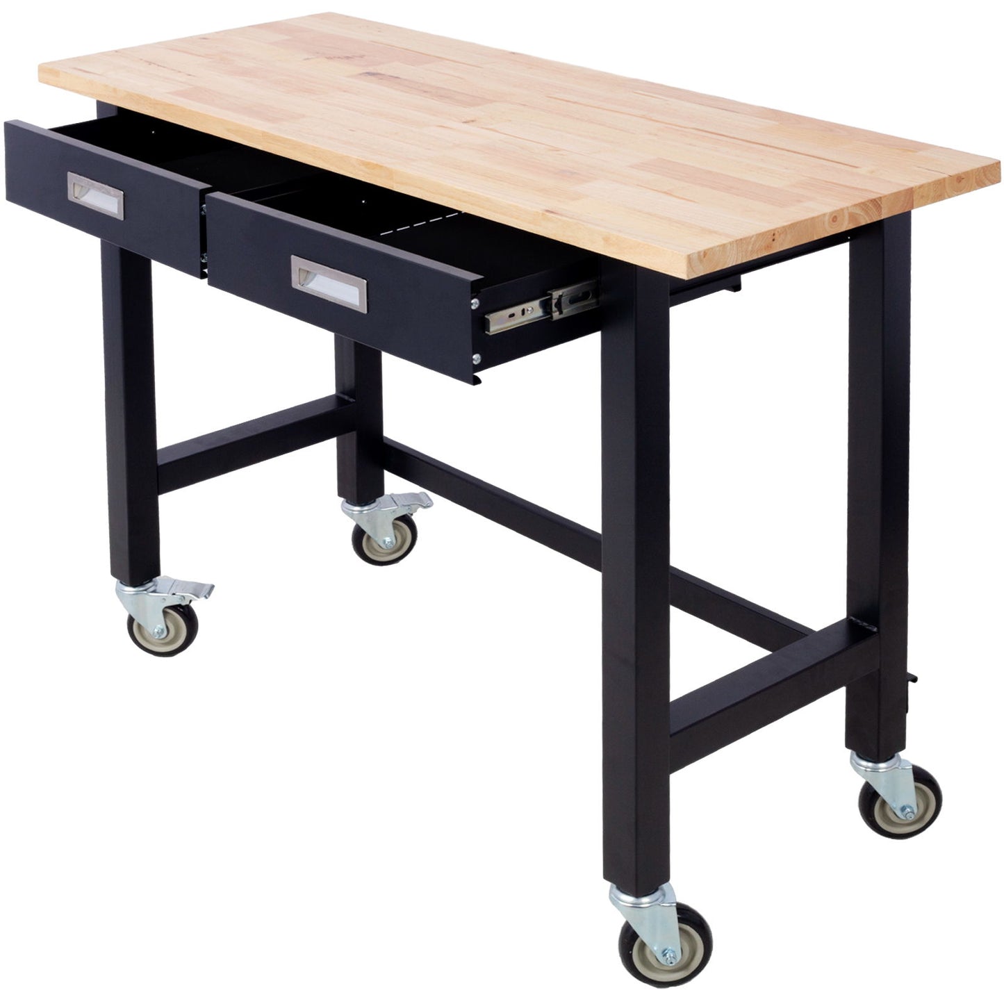 Work Bench, Workbench With Drawer Storage, Heavy Duty Bamboo Wood Work Table With Wheels For Garage Home Office Daily Nest