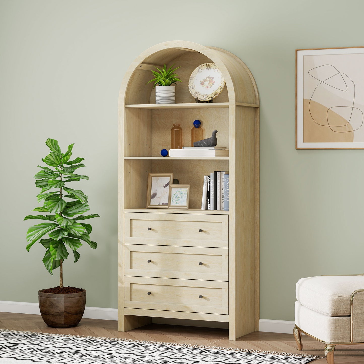 Arched Kitchen Pantry, Modern Farmhouse Wood Kitchen Storage Cabinets, Arched Storage Display Cabinet With Adjustable Shelves, Versatile Cupboard For Kitchen, Dining Room, Living Room - Natural Home Essentials