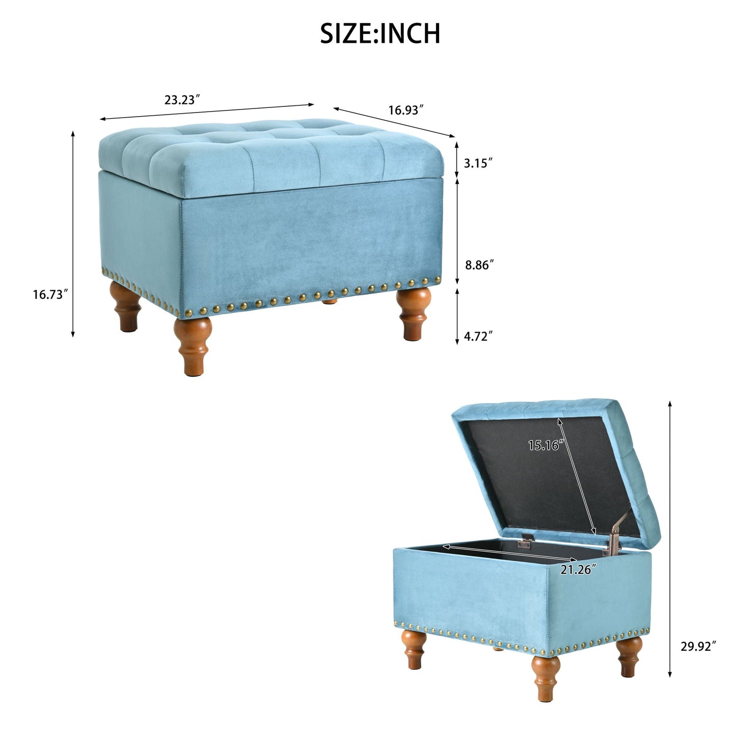 Upholstered Ottoman With Storage And Rivet Trim Home Essentials