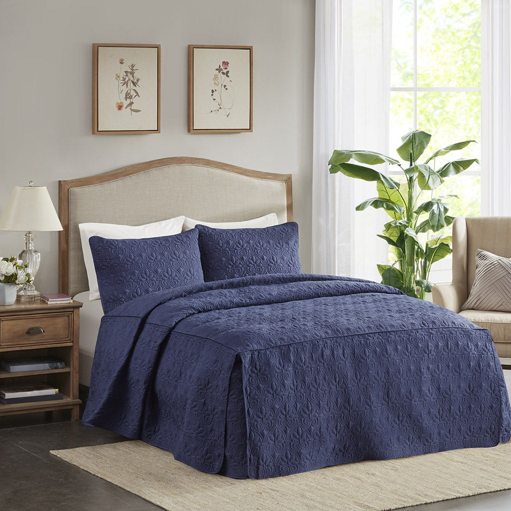 Quebec - King Fitted Bedspread (Set of 3) - Navy Madison Park