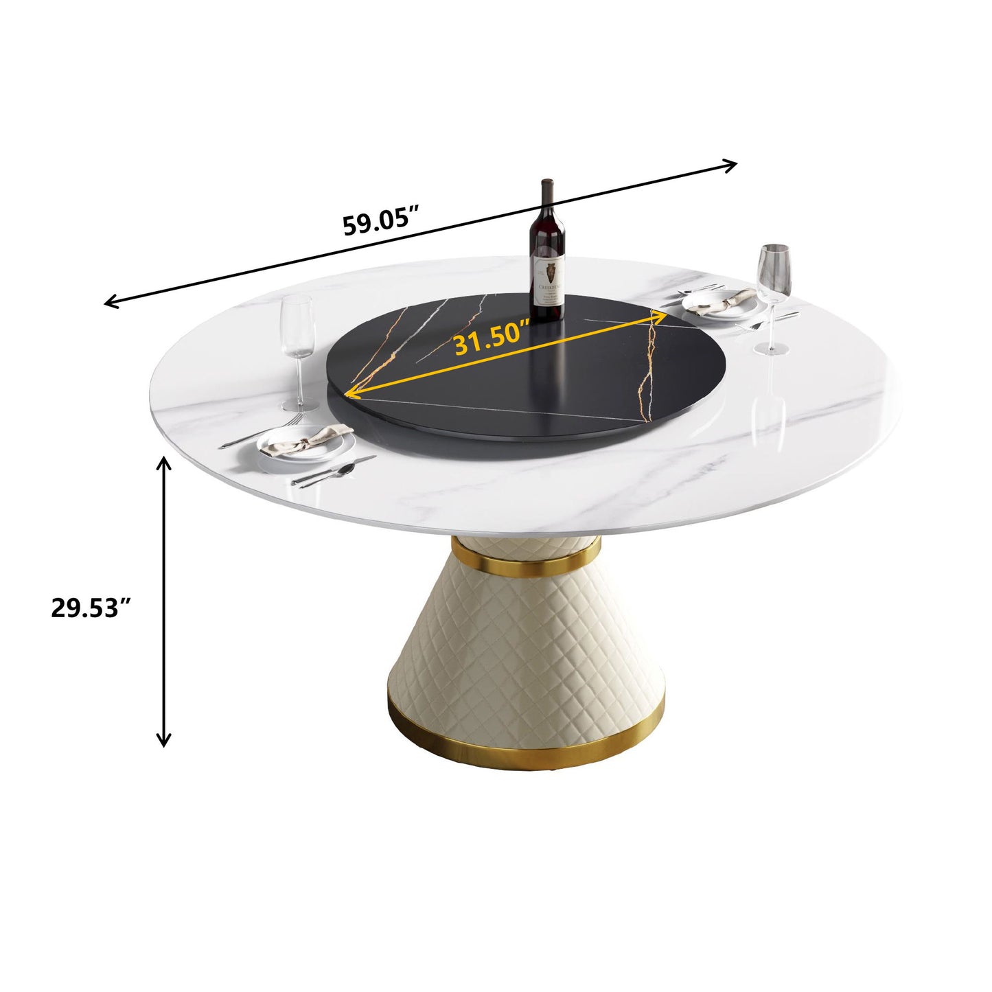 Modern Artificial Stone Round Carbon Steel Base Dining Table, Artificial Stone Turntable Home Essentials
