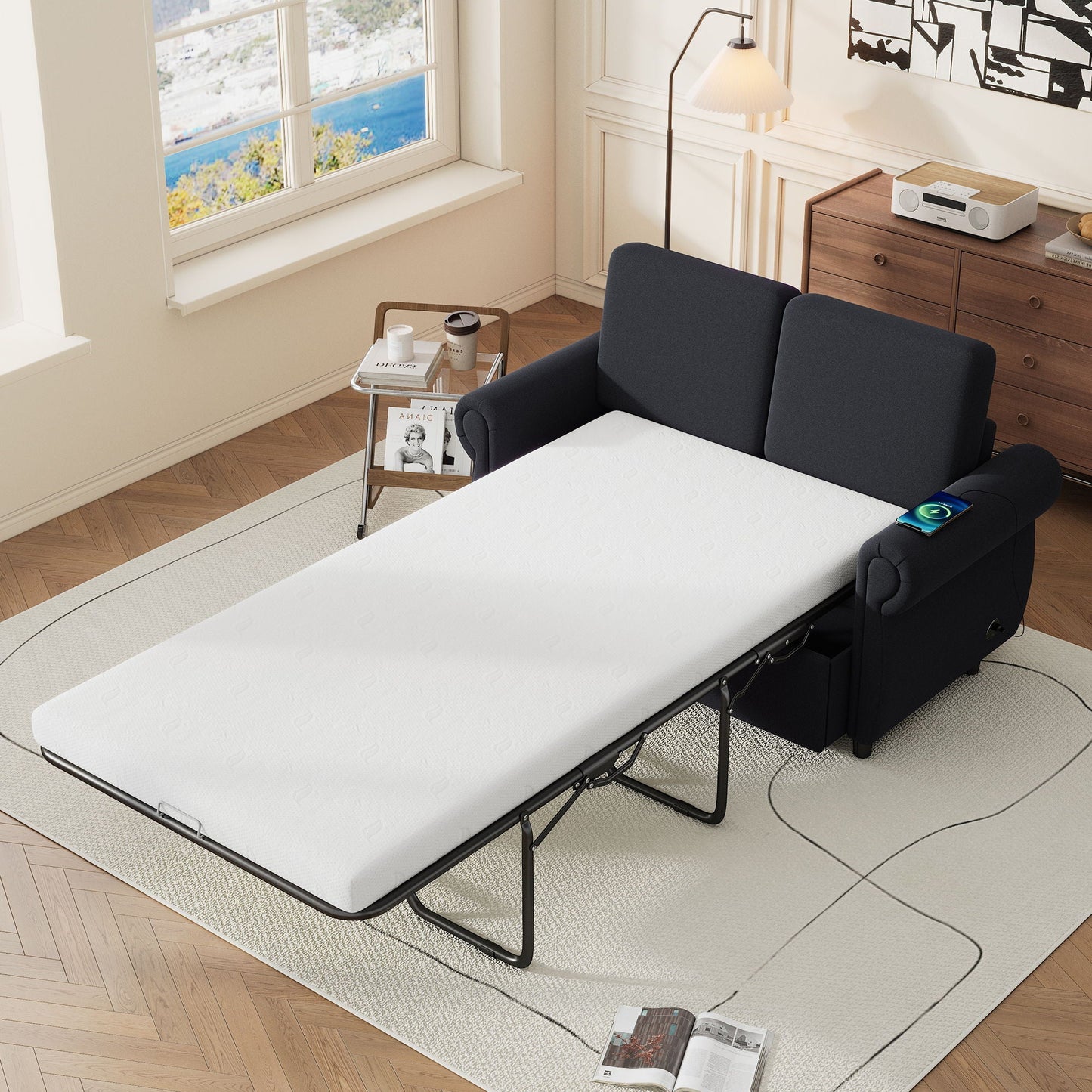 Pull Out Sofa Bed Loveseat Sleeper With Twin Size Memory Mattress With Two USB Ports For Living Room Spaces Hearth and Haven