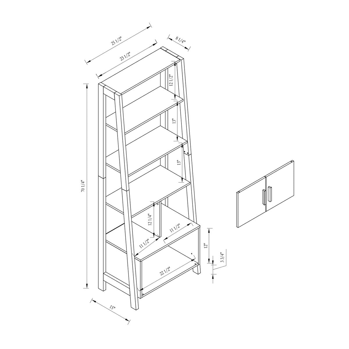 Modern Bookcase With Four Open Shelves And Two Door Cabinet - Black / Gray Home Essentials