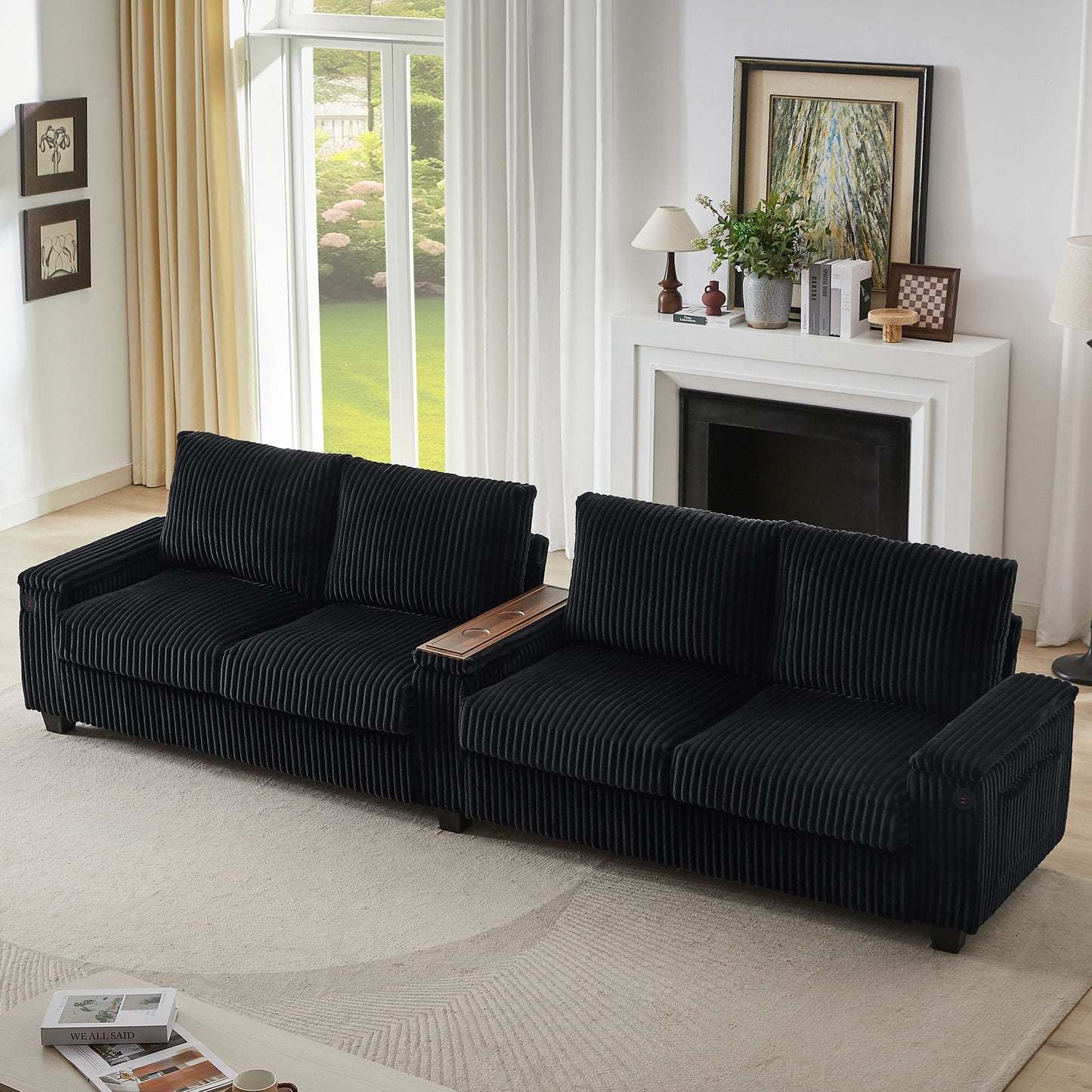 Modern 4 Seater Corduroy Sofa Couch With USB Ports And Hidden Storage Hearth and Haven