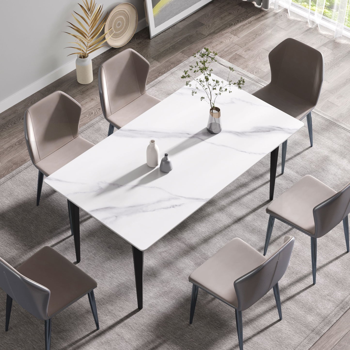 63" Modern Artificial Stone White Straight Edge Black Metal Leg Dining Table, 6 People - White / Black Home Essentials