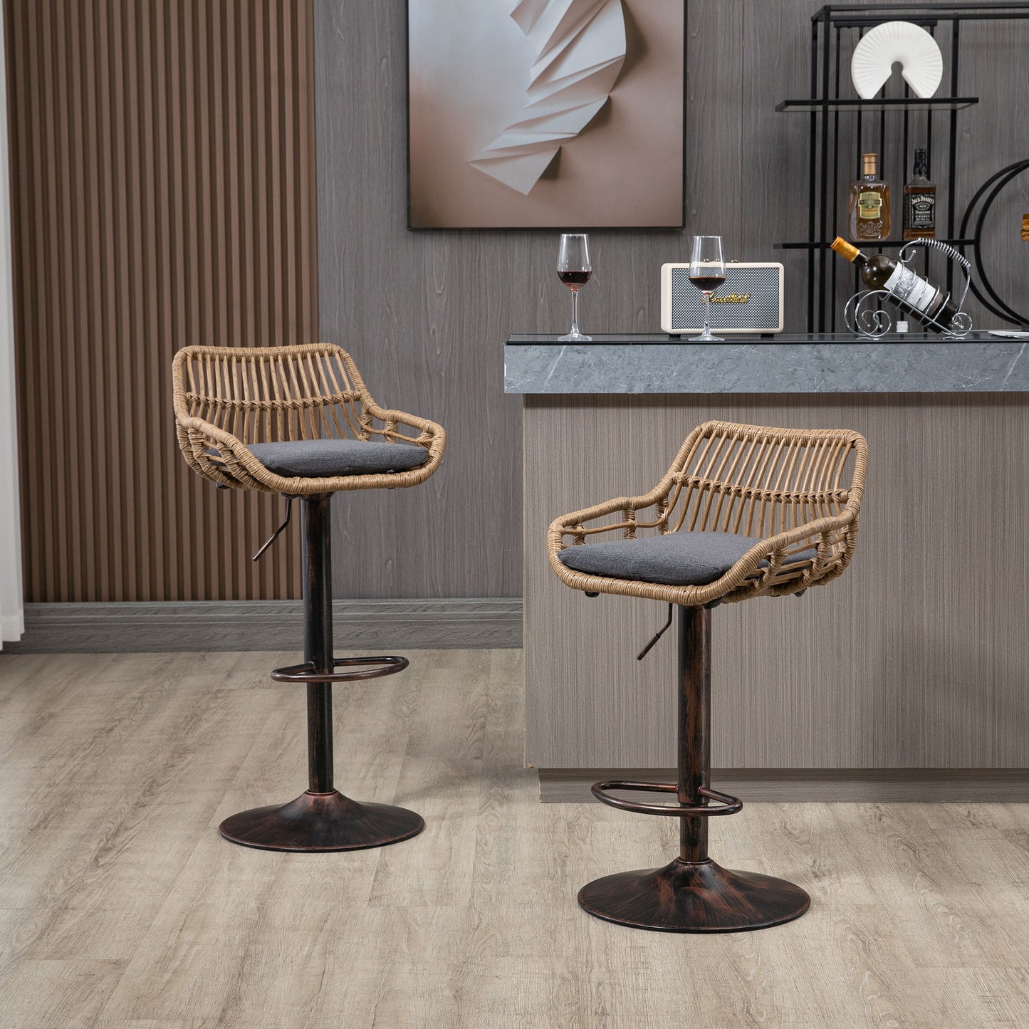 Modern Swivel Bar Stools Adjustable Counter Chairs With Footrest (Set of 2) Home Essentials