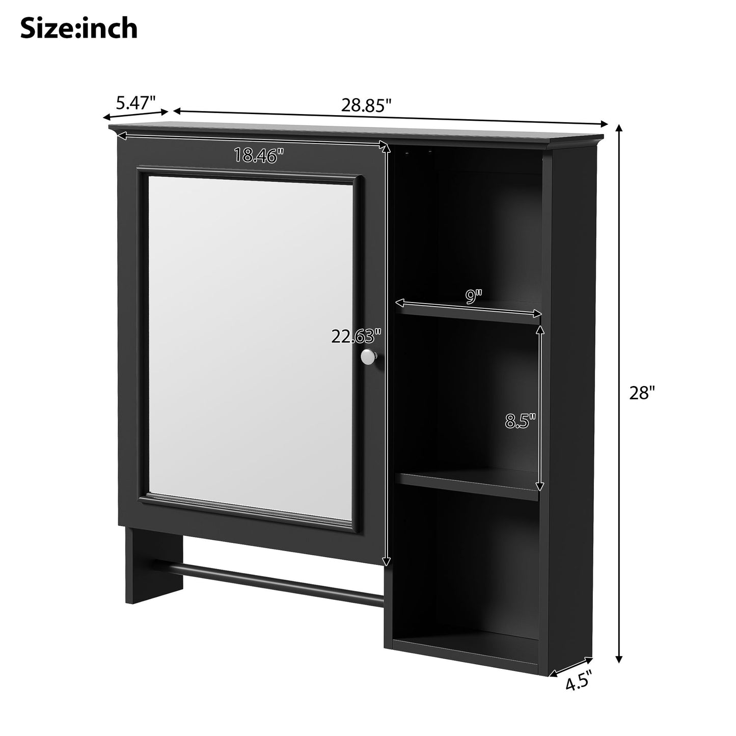 Wall Mounted Bathroom Storage Cabinet, Medicine Cabinets With Large Mirror Door, Adjustable Shelves And Three Open Storage Levels(Not Include Bathroom Vanity) Hearth and Haven