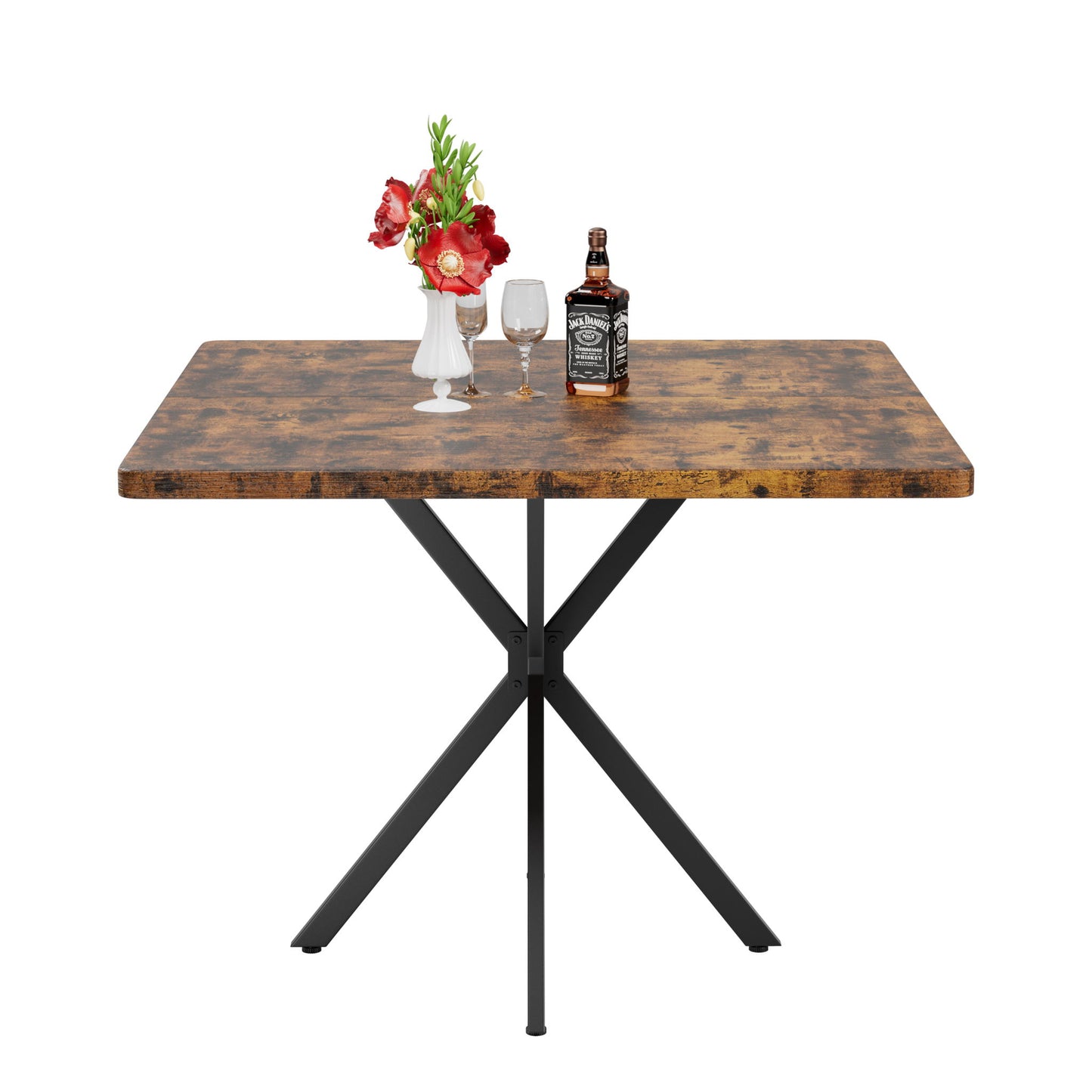Mid Century Modern Square Dining Table Set With Faux Marble Tabletop And Iron Legs For 4, Space Saving Design - Brown / Blue Home Essentials