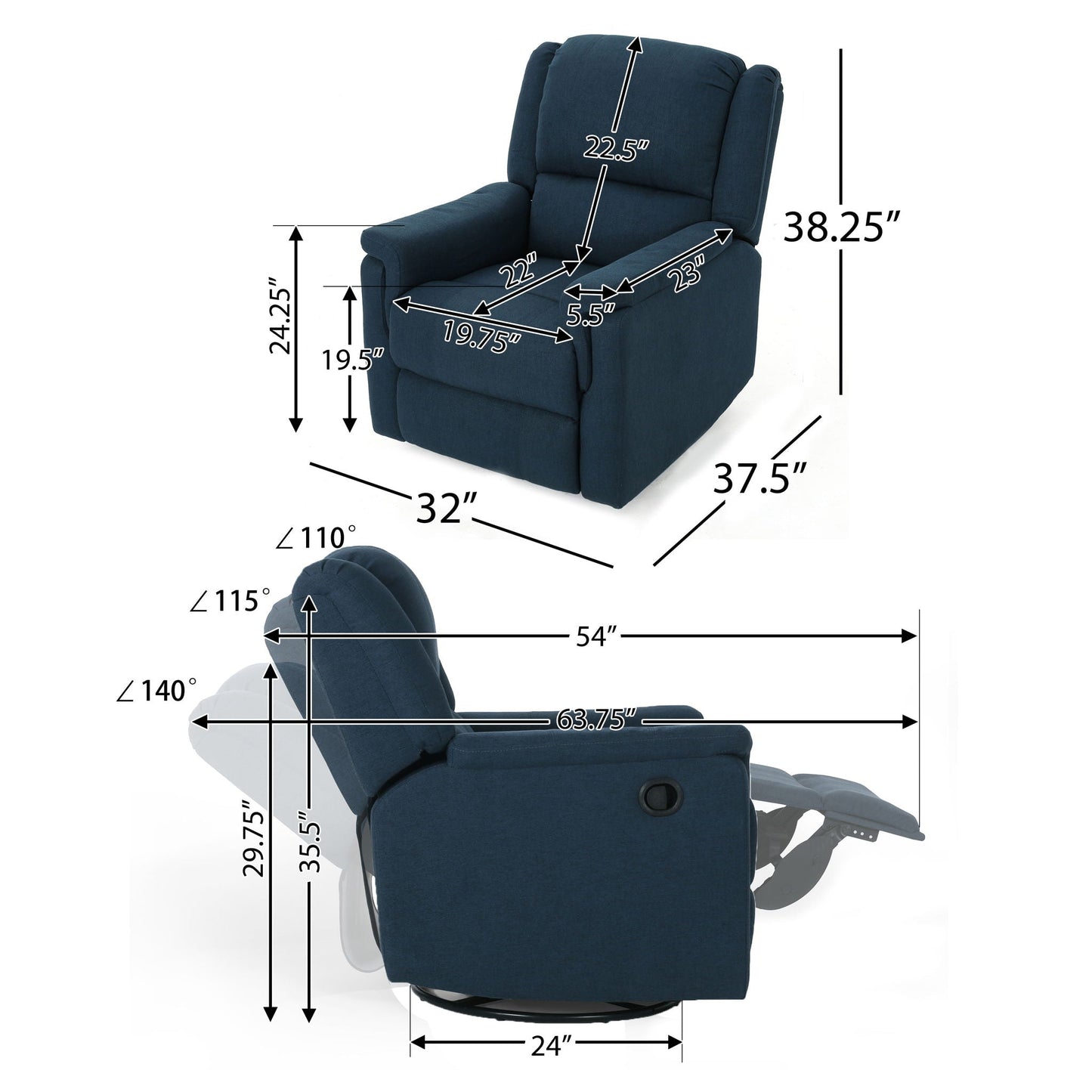 Contemporary Glider Recliner With Swivel Function Noble House