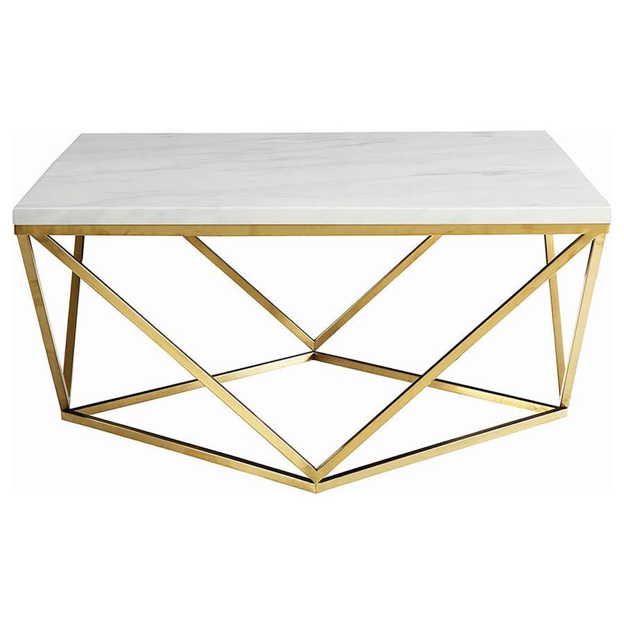 Meryl - Square Faux Marble Top Coffee Table - White And Gold CoasterEssence
