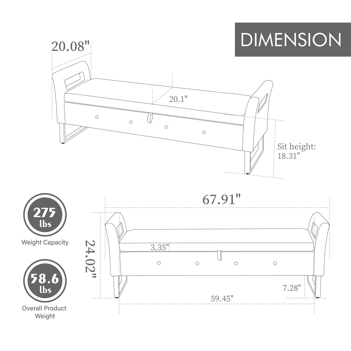 Wide Storage Soft Ottoman Bench With Armrests Home Essentials