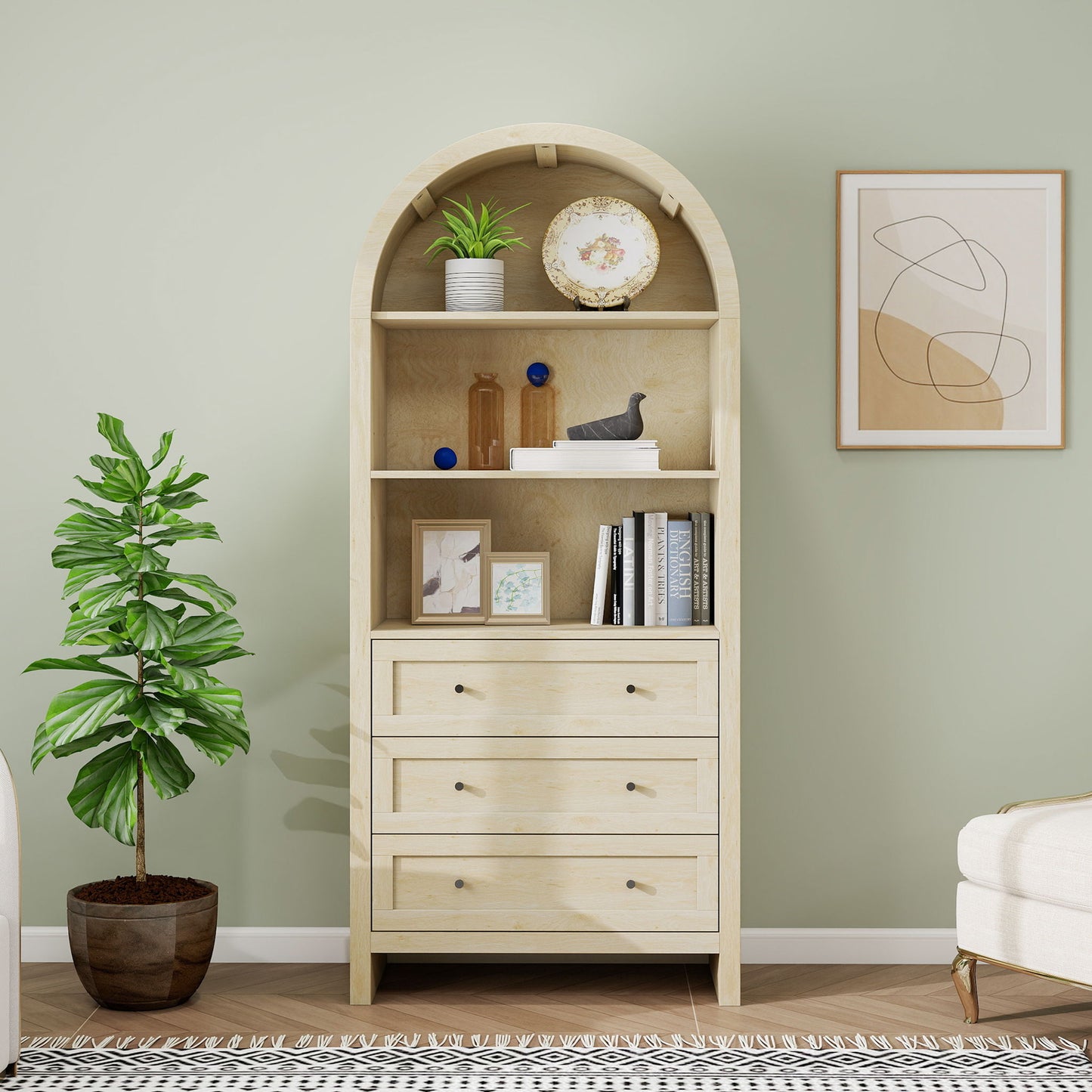 Arched Kitchen Pantry, Modern Farmhouse Wood Kitchen Storage Cabinets, Arched Storage Display Cabinet With Adjustable Shelves, Versatile Cupboard For Kitchen, Dining Room, Living Room - Natural Home Essentials