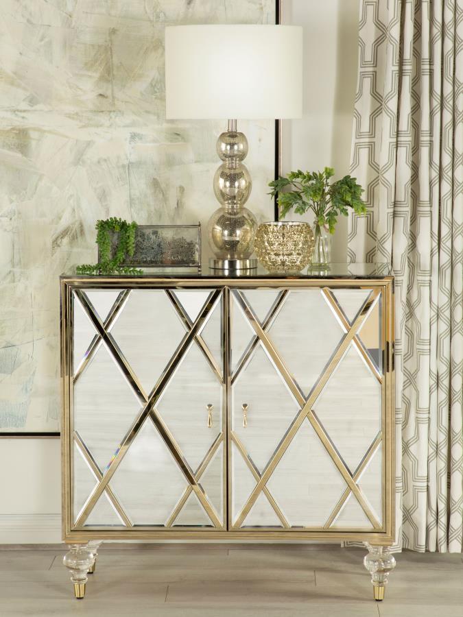 Astilbe - 2-Door Mirrored Accent Cabinet - Silver And Champagne CoasterEssence