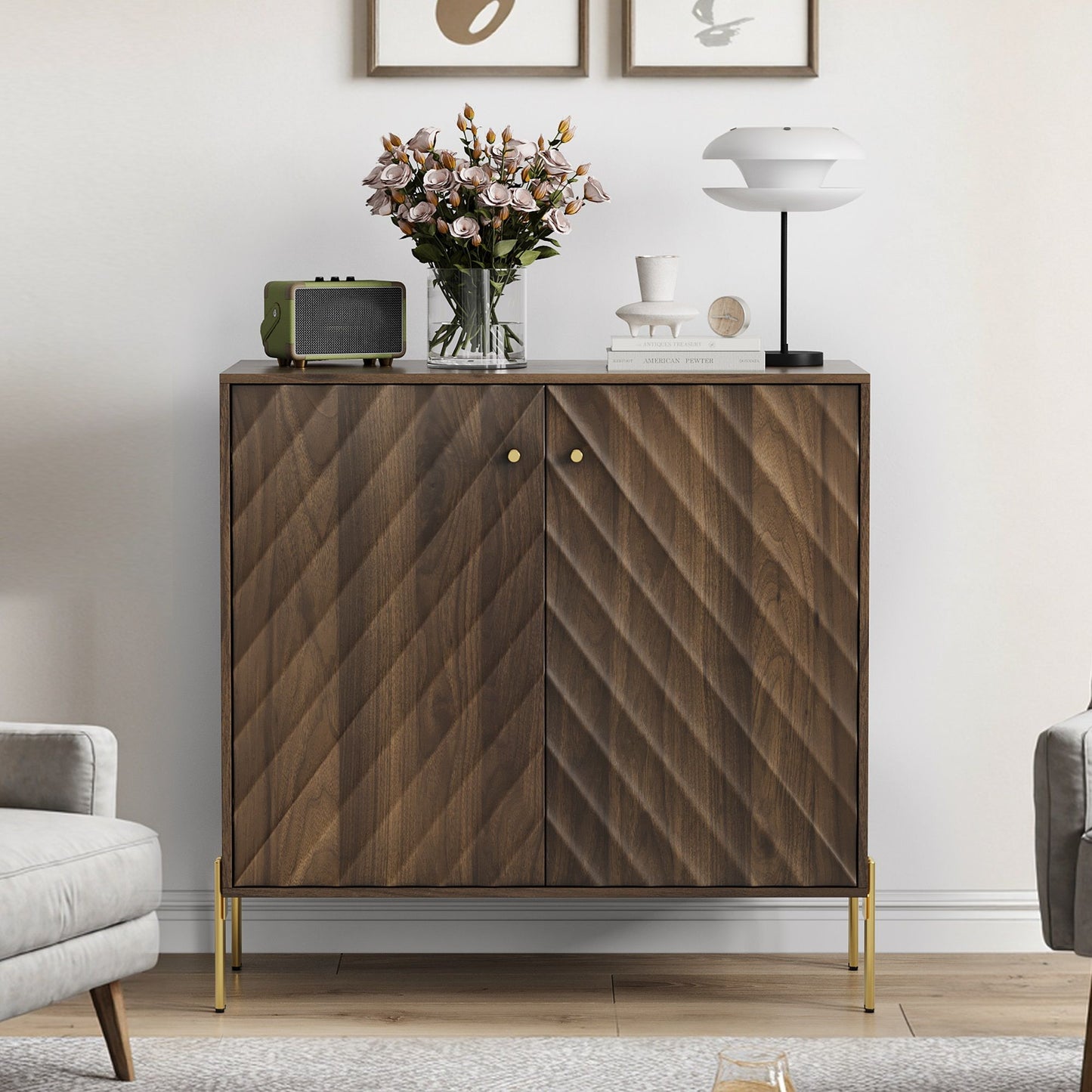Sideboard Buffet With Storage For Living Room - Walnut Home Essentials