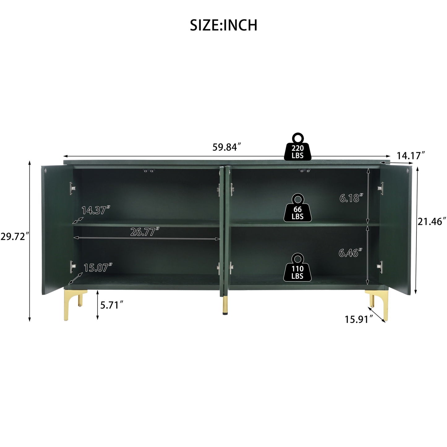 Modern Wood Sideboard Cabinet With Carved Door Panels, Adjustable Shelves, And Sturdy Metal Legs Home Essentials