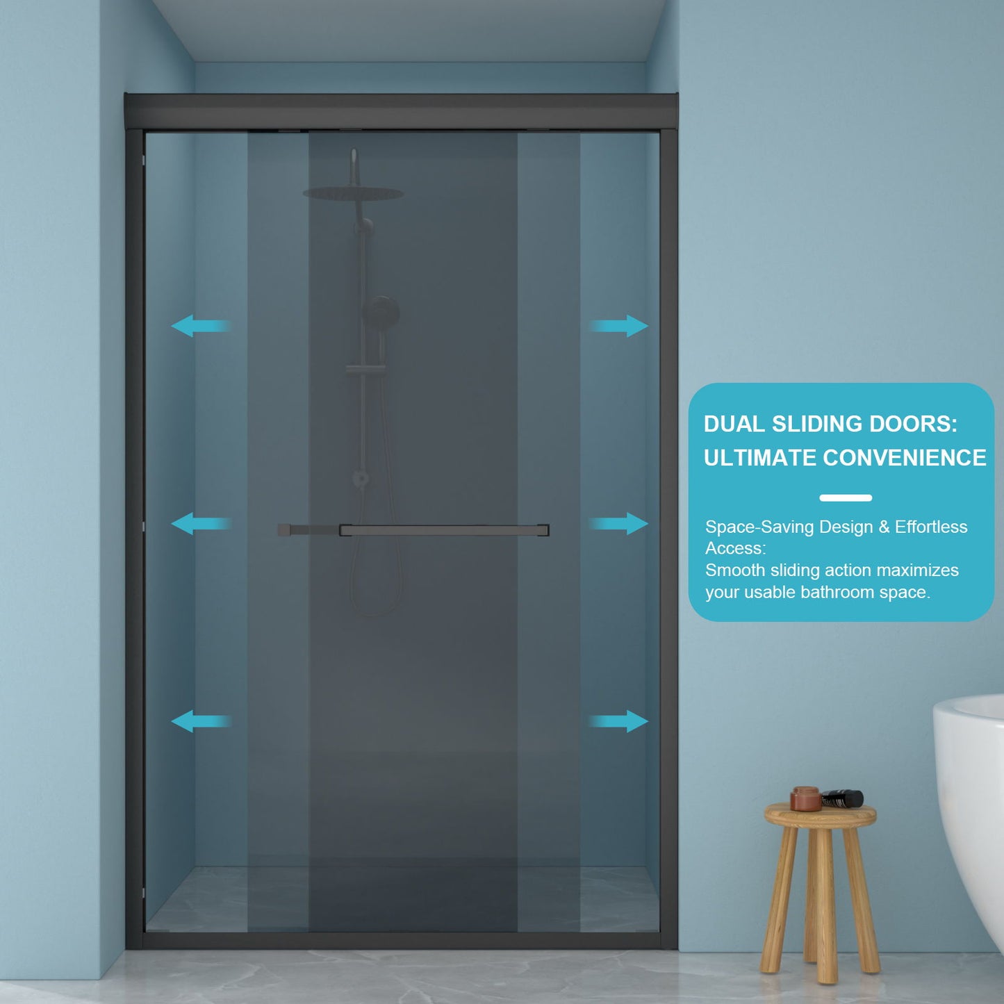 Double Sliding Glass Shower Door 8Mm Tempered Glass With Stainless Steel Frame - Matte Black Daily Nest