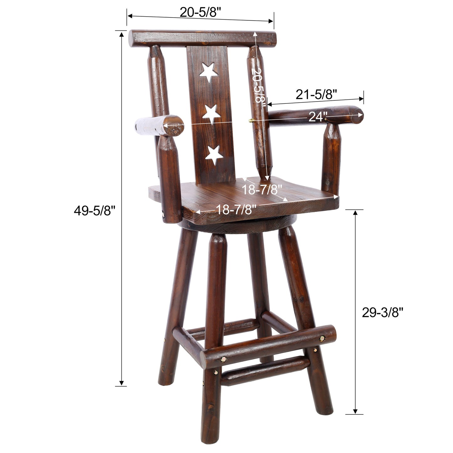 Rustic Tall Bistro Chair Decorative Star Backrest And Footrest, Fir Wood, 4 Foot - Brown Home Essentials