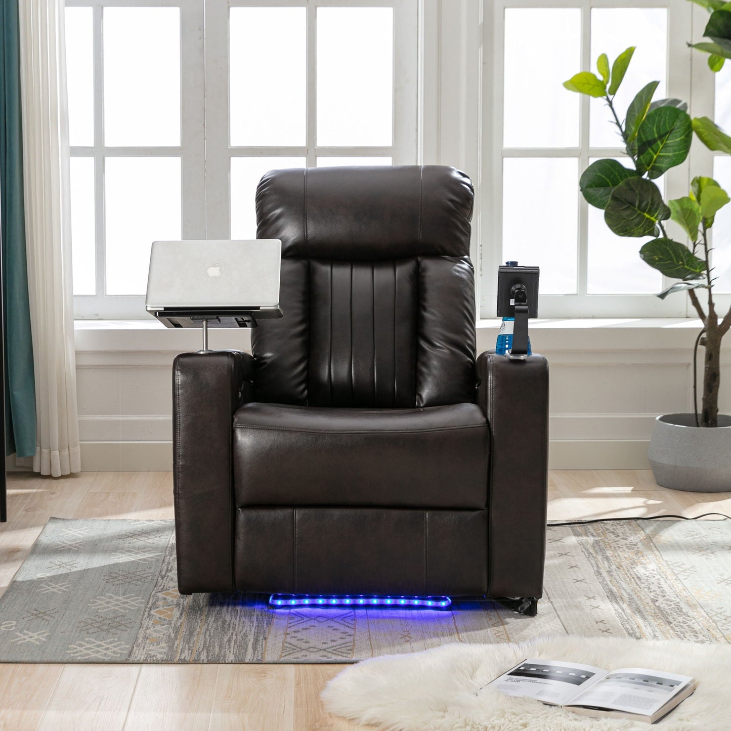 Power Recliner With Storage Arms, Cupholders, Swivel Tray Table And Cell Phone Stand - Brown Hearth and Haven