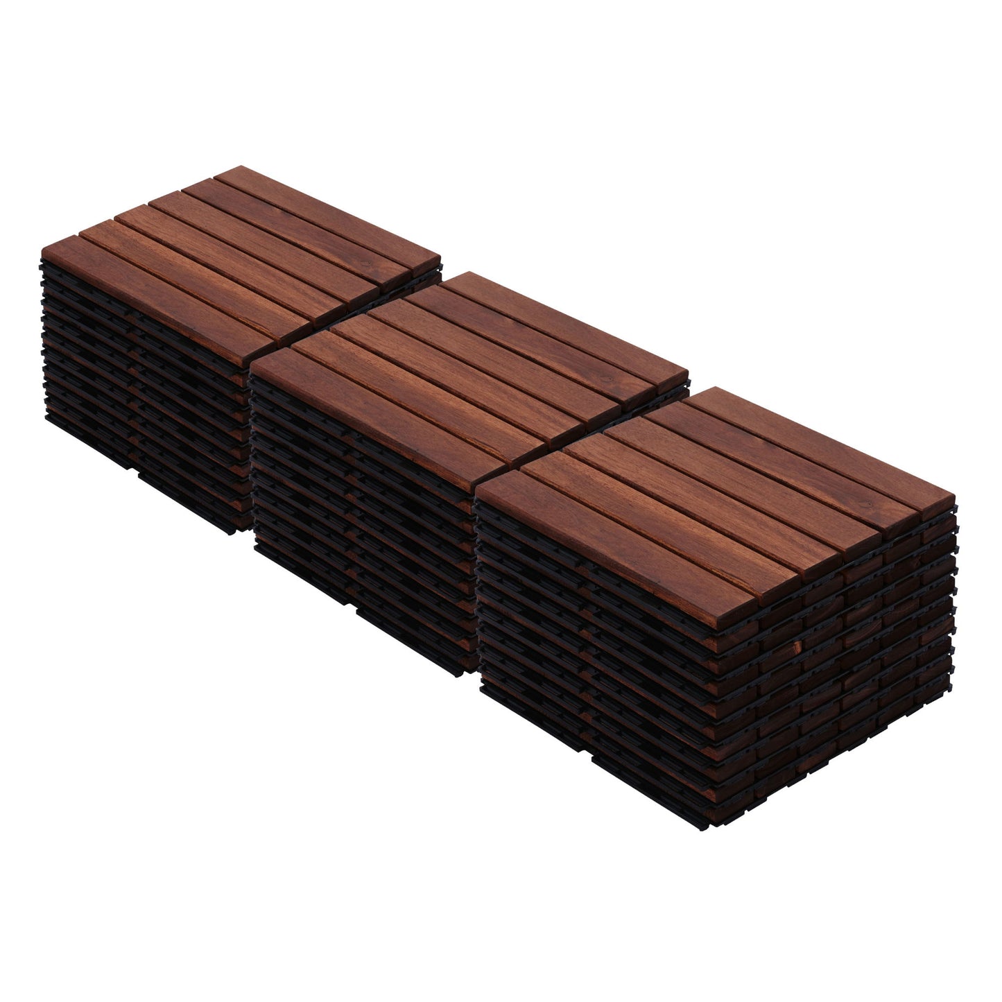 Interlocking Deck Tiles Striped Pattern, Waterproof Anti Mildew Brown Daily Nest