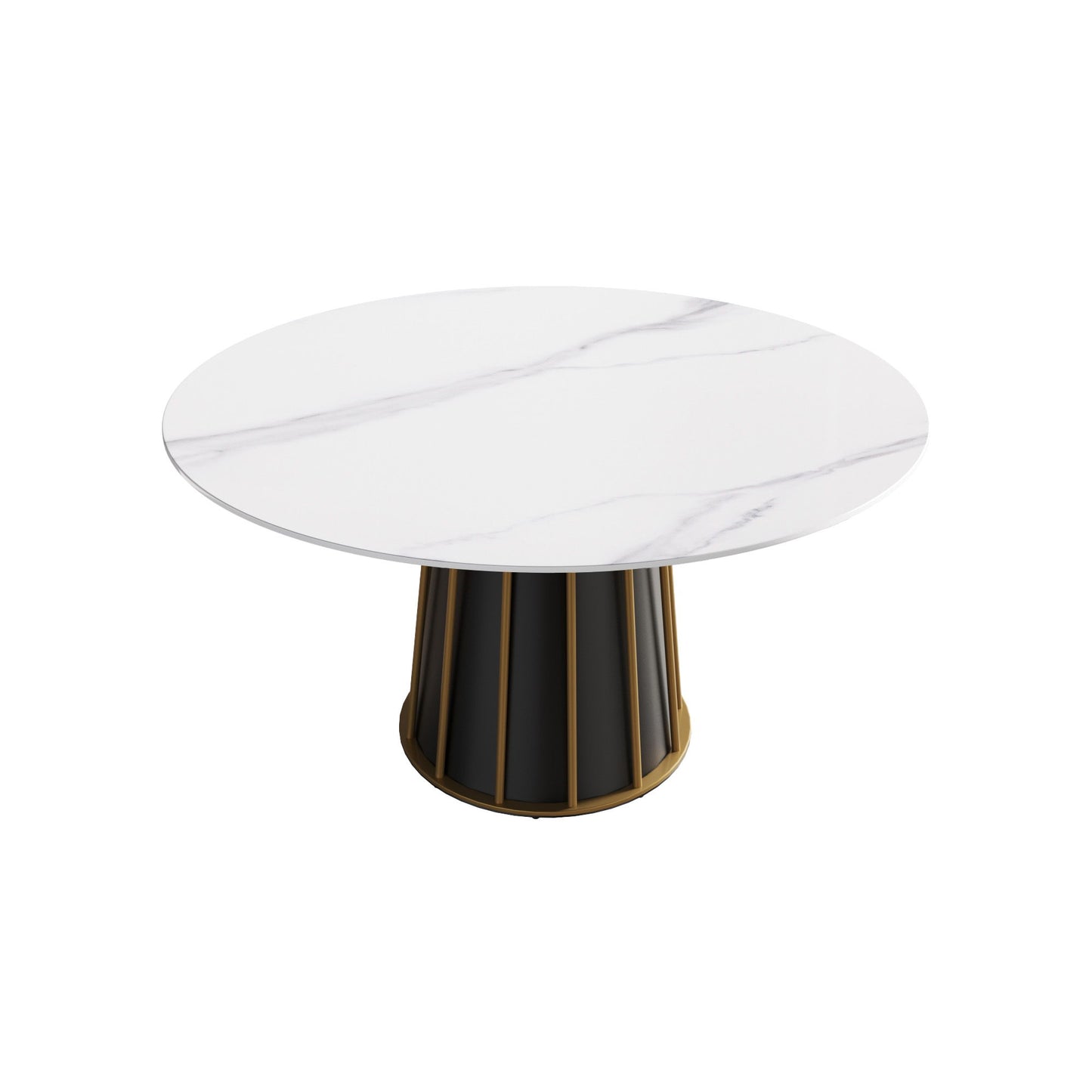 53.15" Modern Artificial Stone Round Panel Metal Iron Base Dining Table, Can Accommodate 6 People, (Not Including Chairs) - White / Black Home Essentials