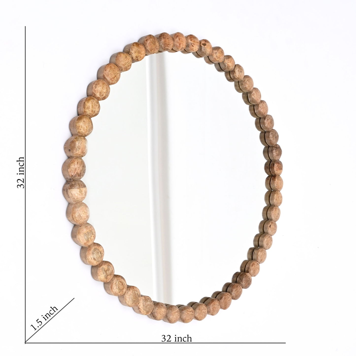 Decorative Round Hanging Wall Mirror With Bead Design Frame - Natural Daily Nest