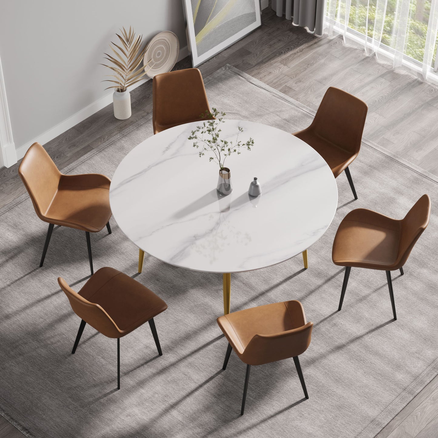 Modern Man-Made Stone Round Metal Dining Table-Position For 6 People Home Essentials
