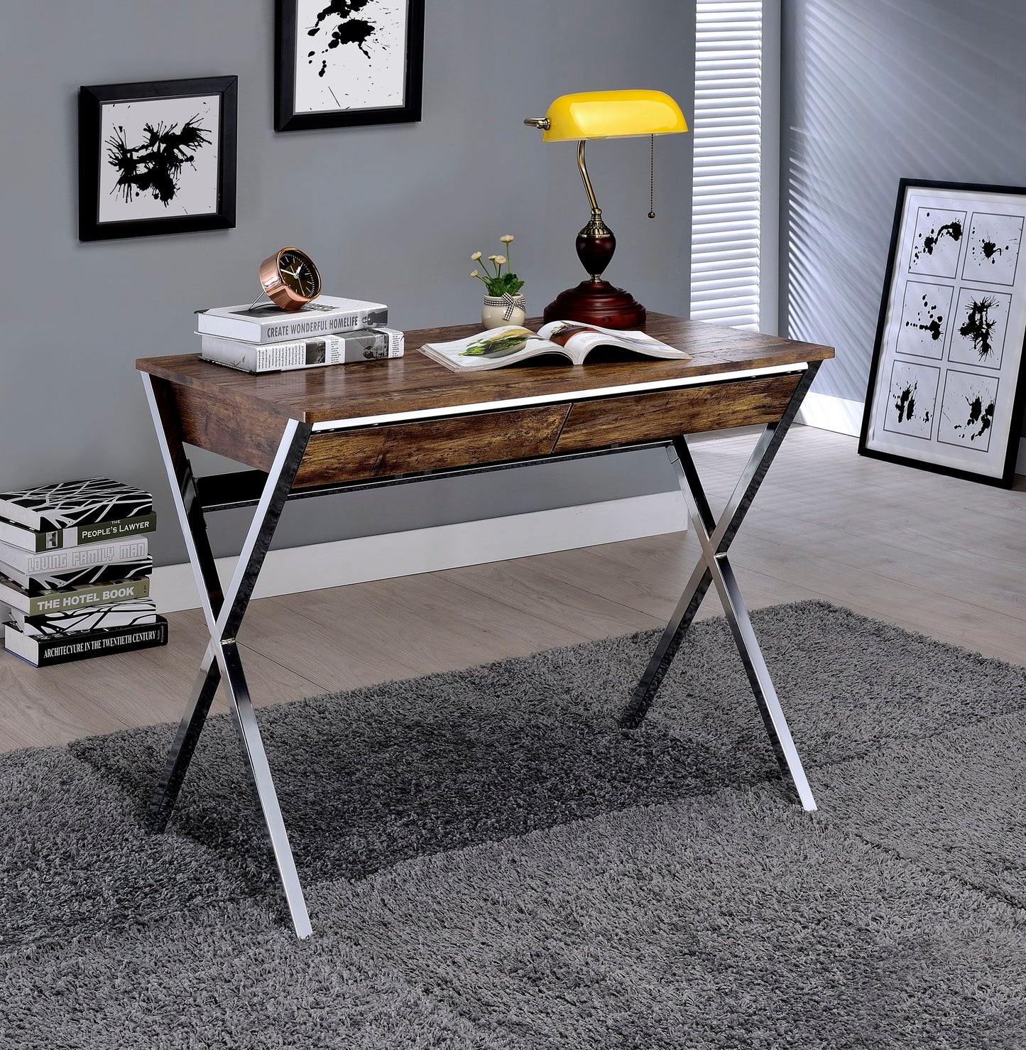 Callers - Weathered Writing Desk - Chrome / Oak Acme