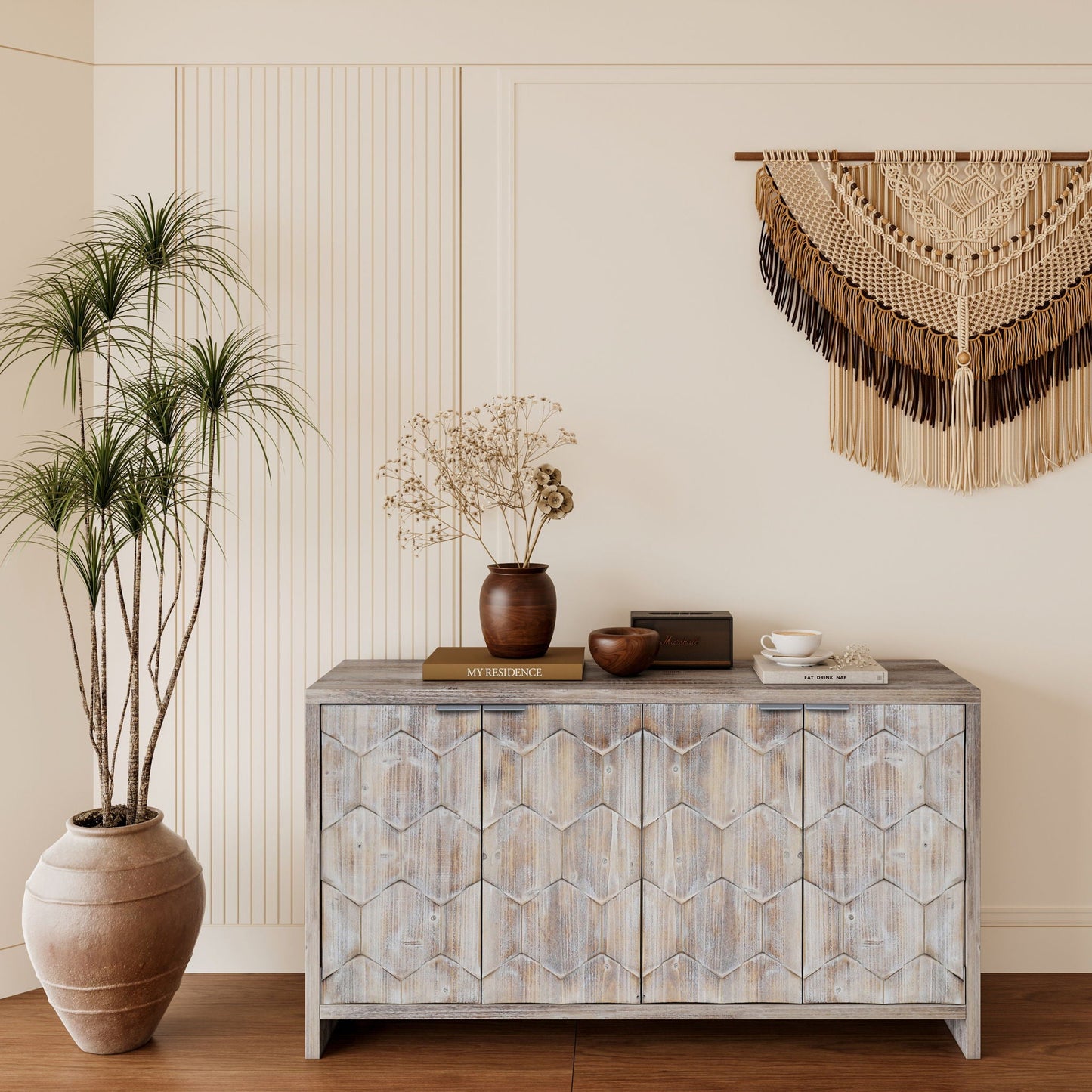 Accent Cabinet Farmhouse Style 4 Door Wooden Cabinet Sideboard Buffet Server Cabinet Storage Cabinet, For Living Room, Entryway, Hallway, Office, Kitchen And Dining Room Home Essentials