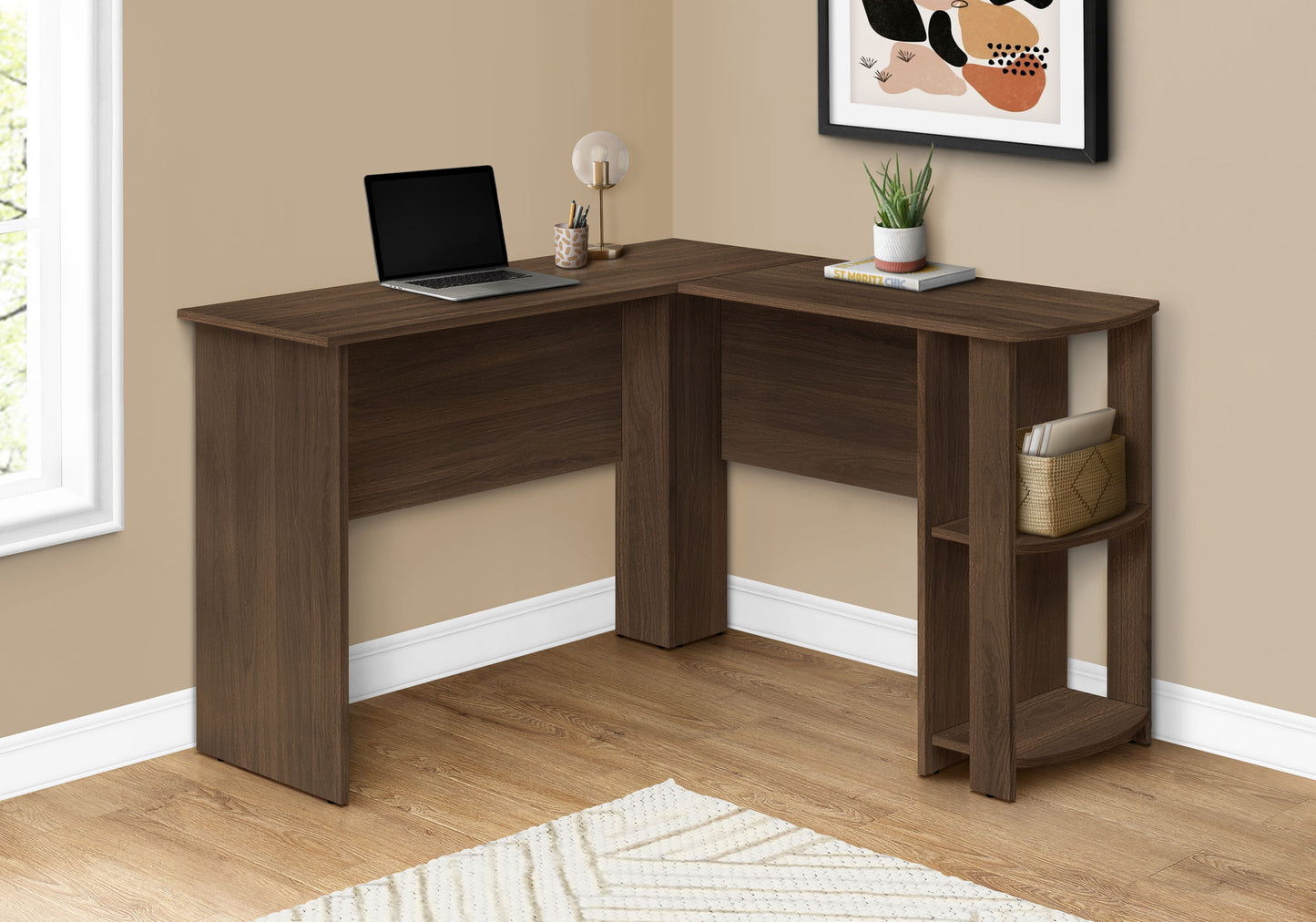 Computer Desk, Home Office, Corner, Storage Shelves, L Shape, Laptop, Contemporary & Modern - Walnut 8th Street