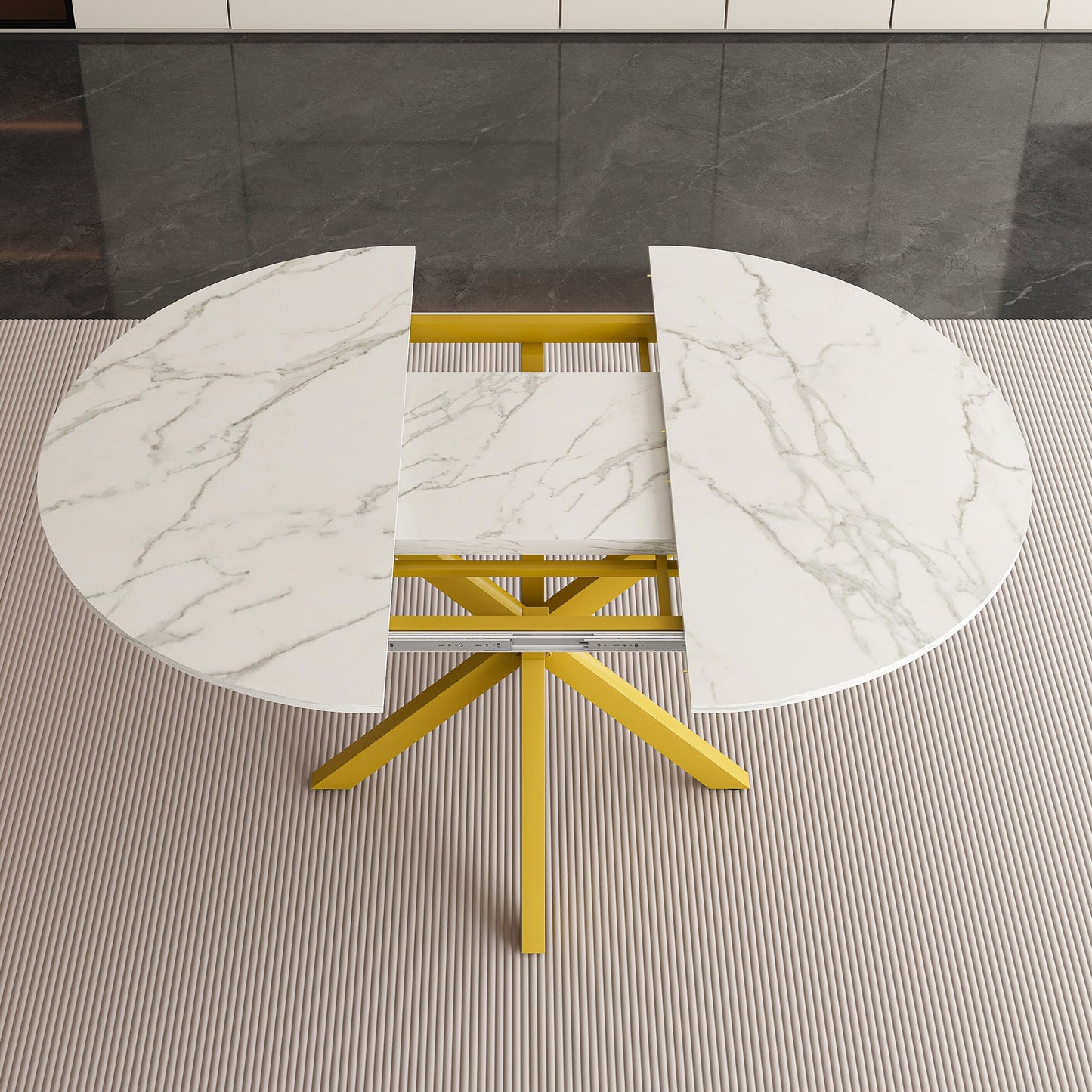 Round Dining Table With Extendable Blades, X Base Home Essentials