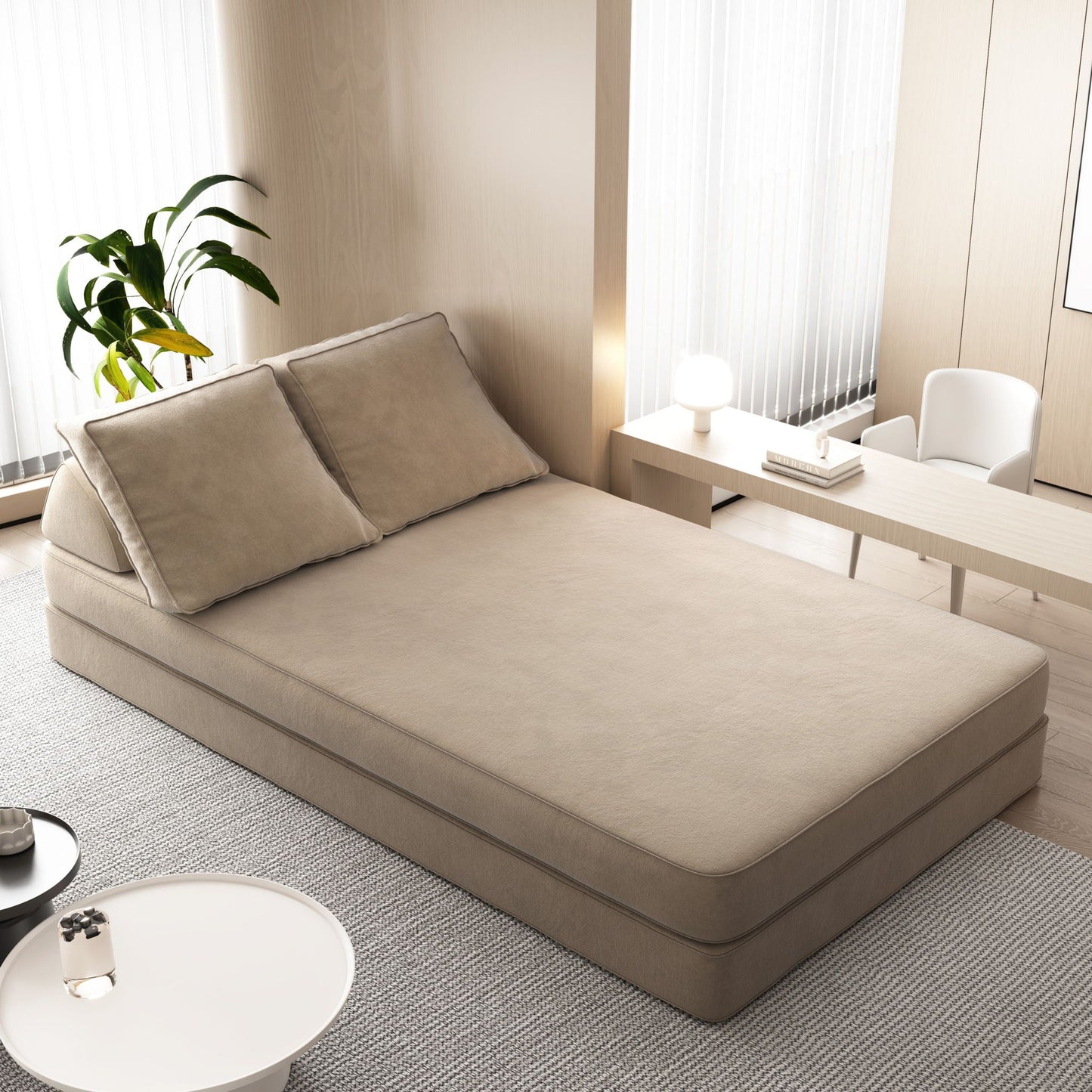 Multifunctional Convertible Sofa Bed With 2 Tumbler Backrests And 2 Pillows, Deep Seat Couch Home Essentials