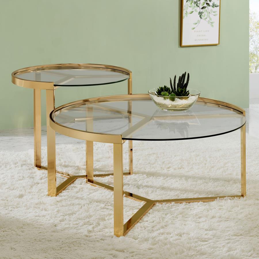 Delia - 2 Piece Round Glass Top Nesting Coffee Table Coaster Fine Furniture