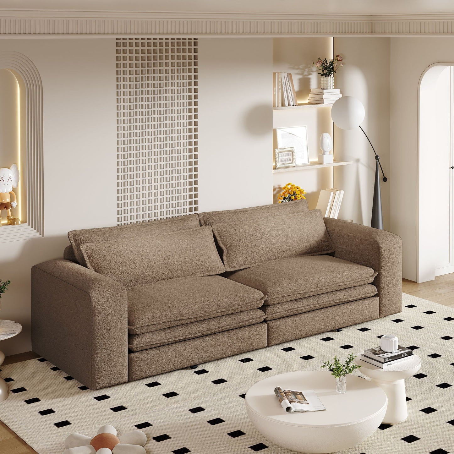 King Size Sleeper Pull Out Sofa Bed, 3 In 1 Convertible Chaise Lounge With 2 Pillows For Living Room - Camel Home Essentials