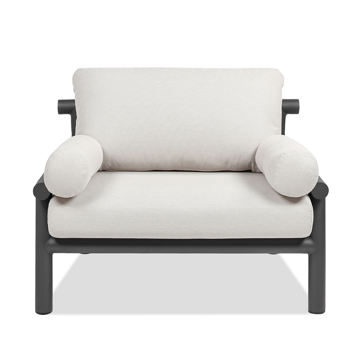 Zara - Dowel Frame Bolster Patio Deep Seating Armchair, Axroma Olefin - Wheat Beige Jennifer Taylor Home