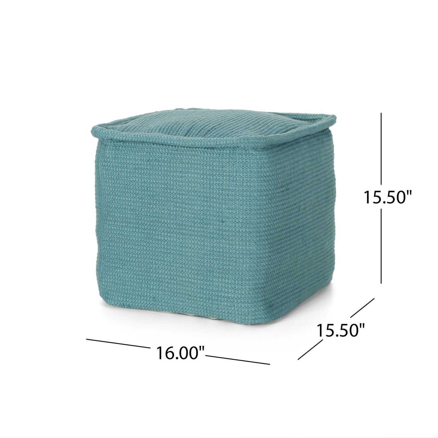Hansolo - Yarn Square Pouf Ottoman Or Floor Cushion - Teal Home Essentials