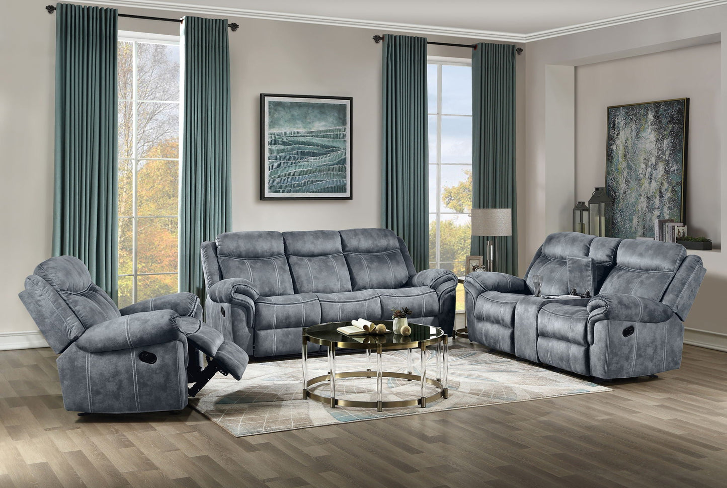 Zubaida - Two Tone Velvet 3 Piece Recliner Living Room Set Acme