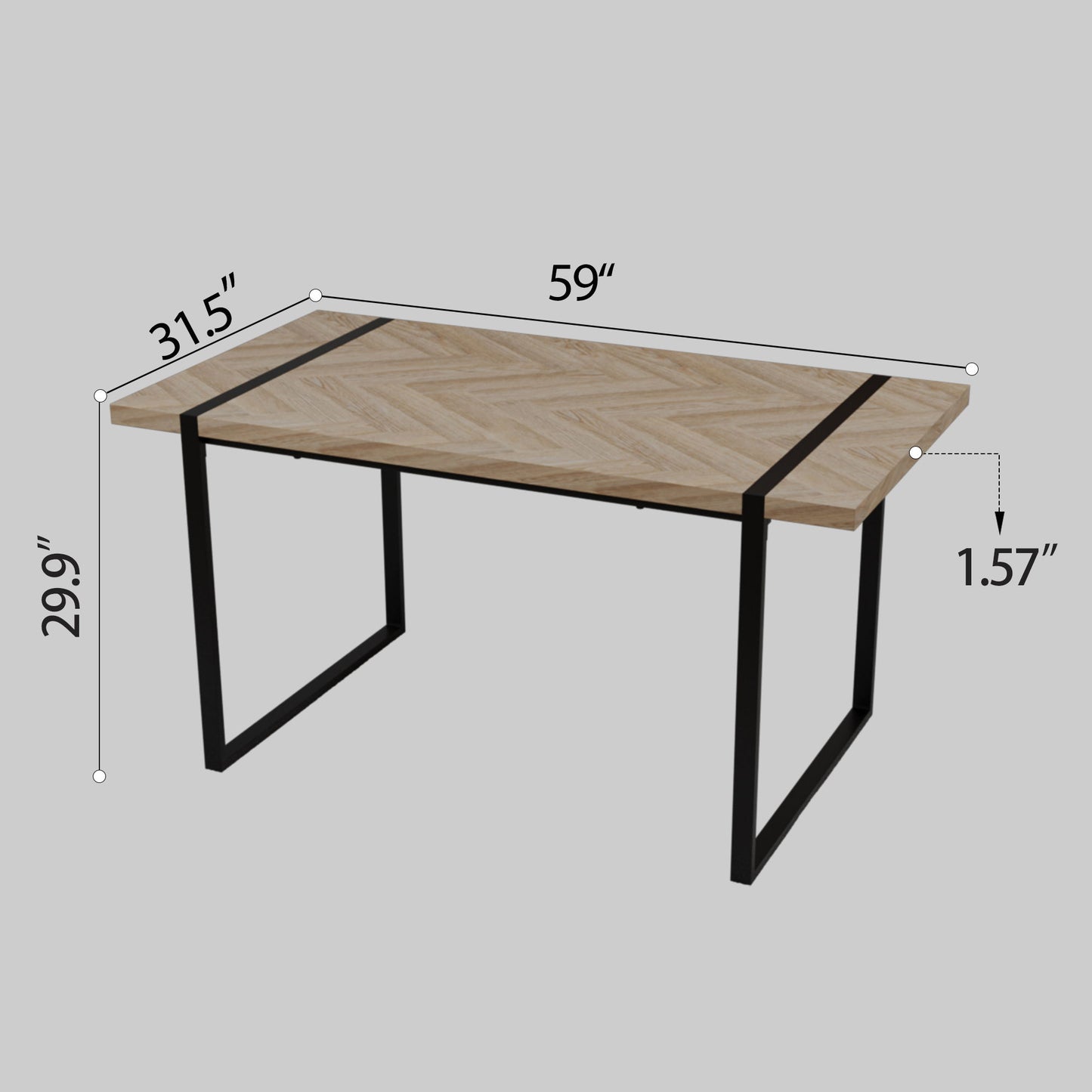 Modern Industrial Dining Table 59" Rectangular Light Wood With Metal Legs For 4 - 6 People - Natural Wood Home Essentials