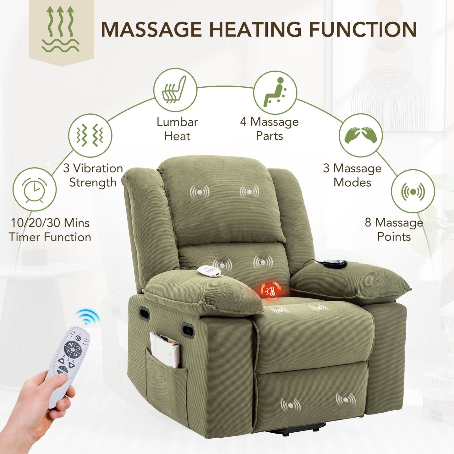 Massage Recliner Power Lift Chair With Adjustable Massage And Heating Function Hearth and Haven