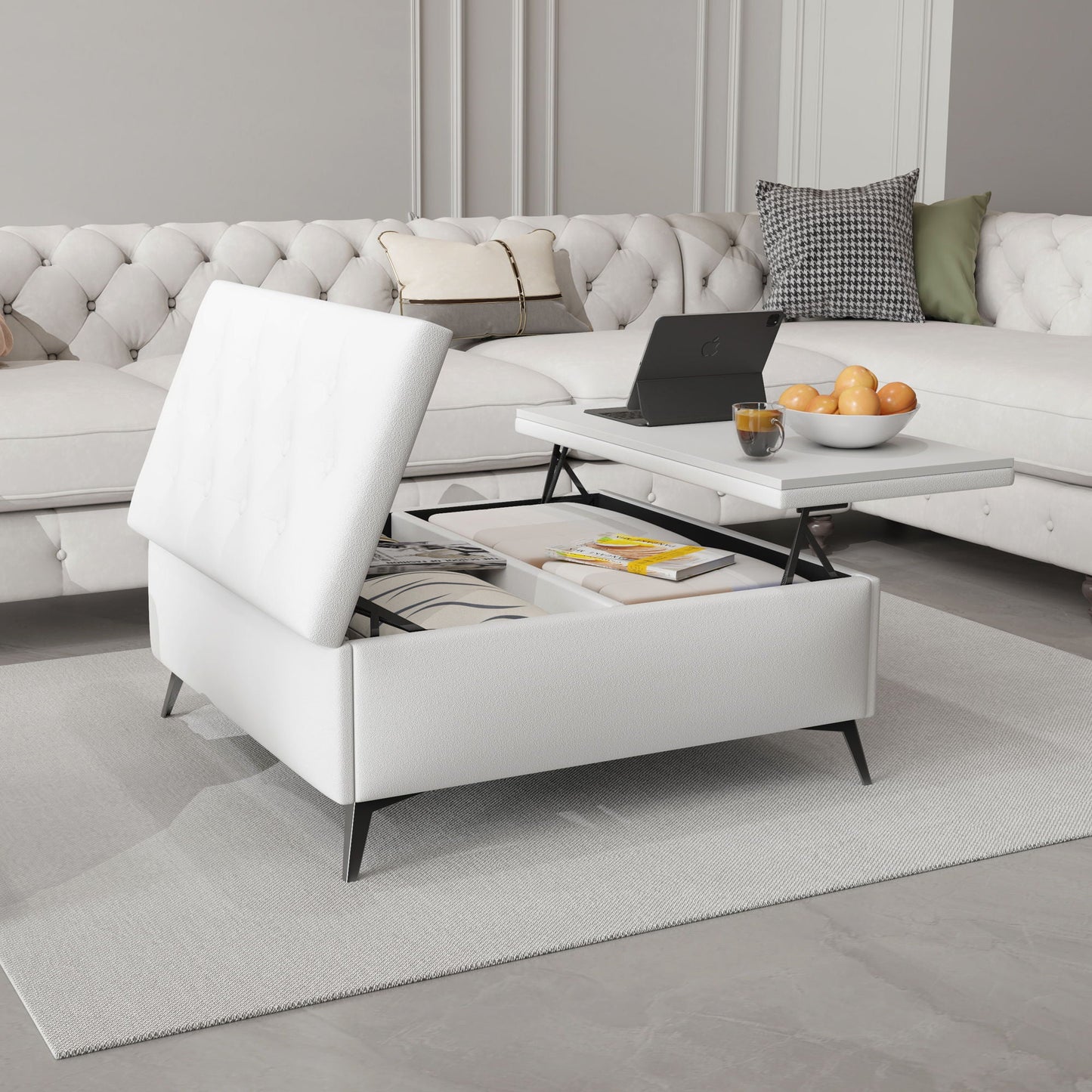 Modern Square Storage Ottoman Coffee Table With Lift-Top Design Home Essentials