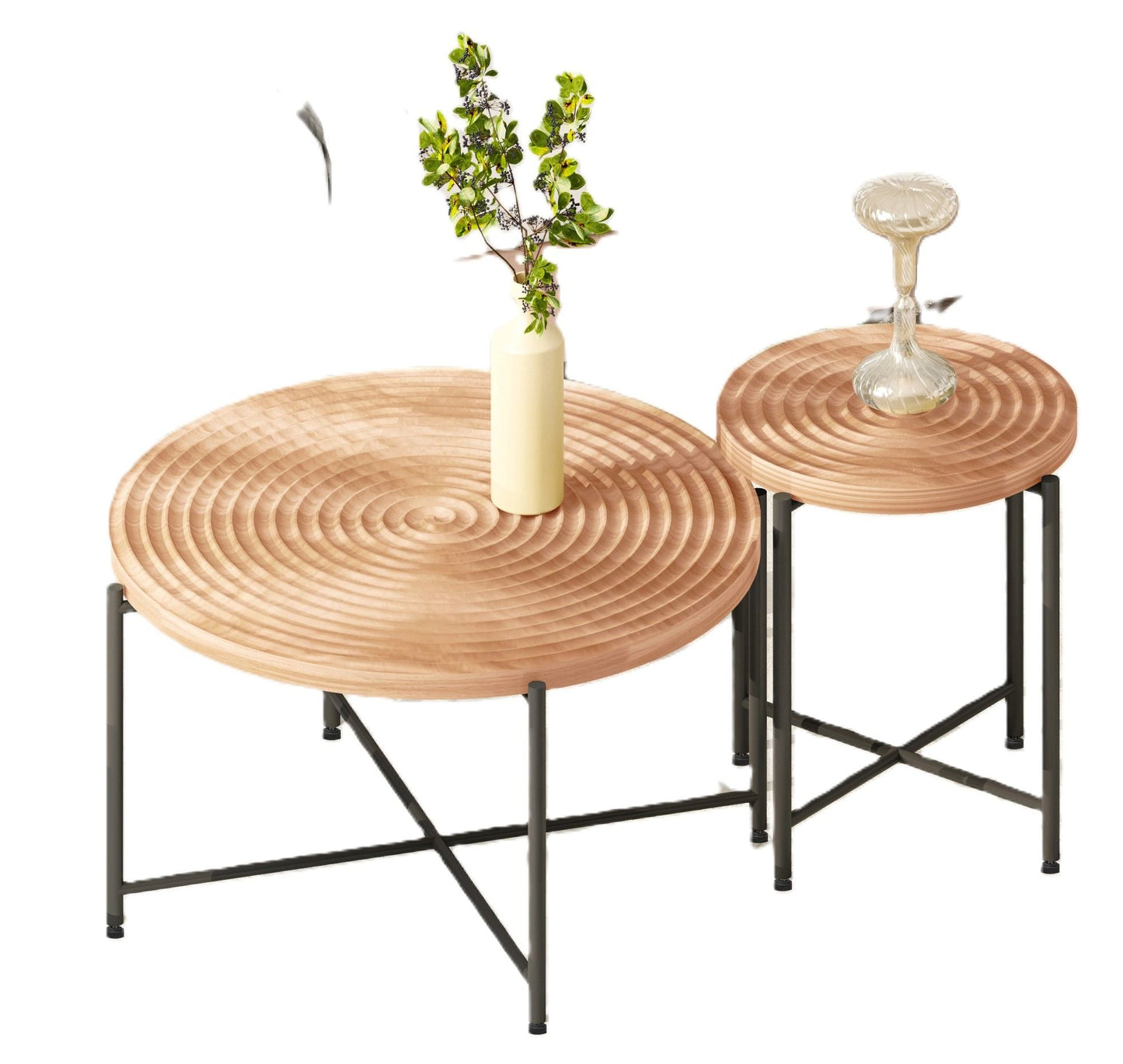Coffee And End Table Set Waterproof Cover, Distressed Cylindrical Design, Legs Classic Rustic Charm (Set of 2) US Pride