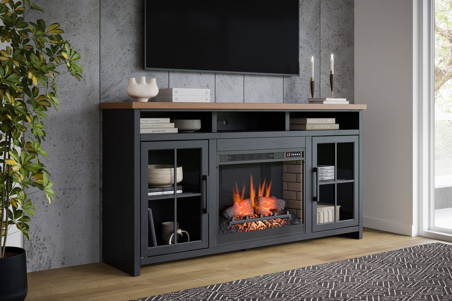 Essex - Fireplace TV Stand Console For TVs Up To 85" - Black, Whiskey Legends