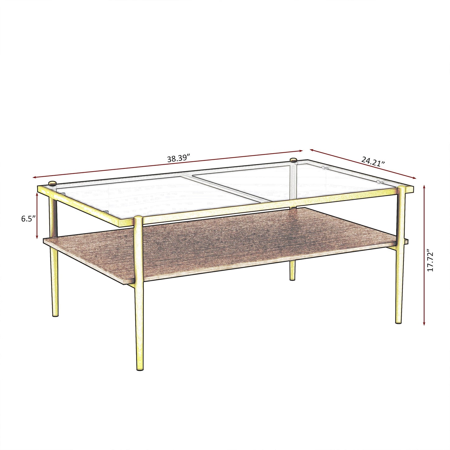 Rectangle Coffee Table With Tempered Glass Top And White Legs, Modern Table For Living Room Home Essentials