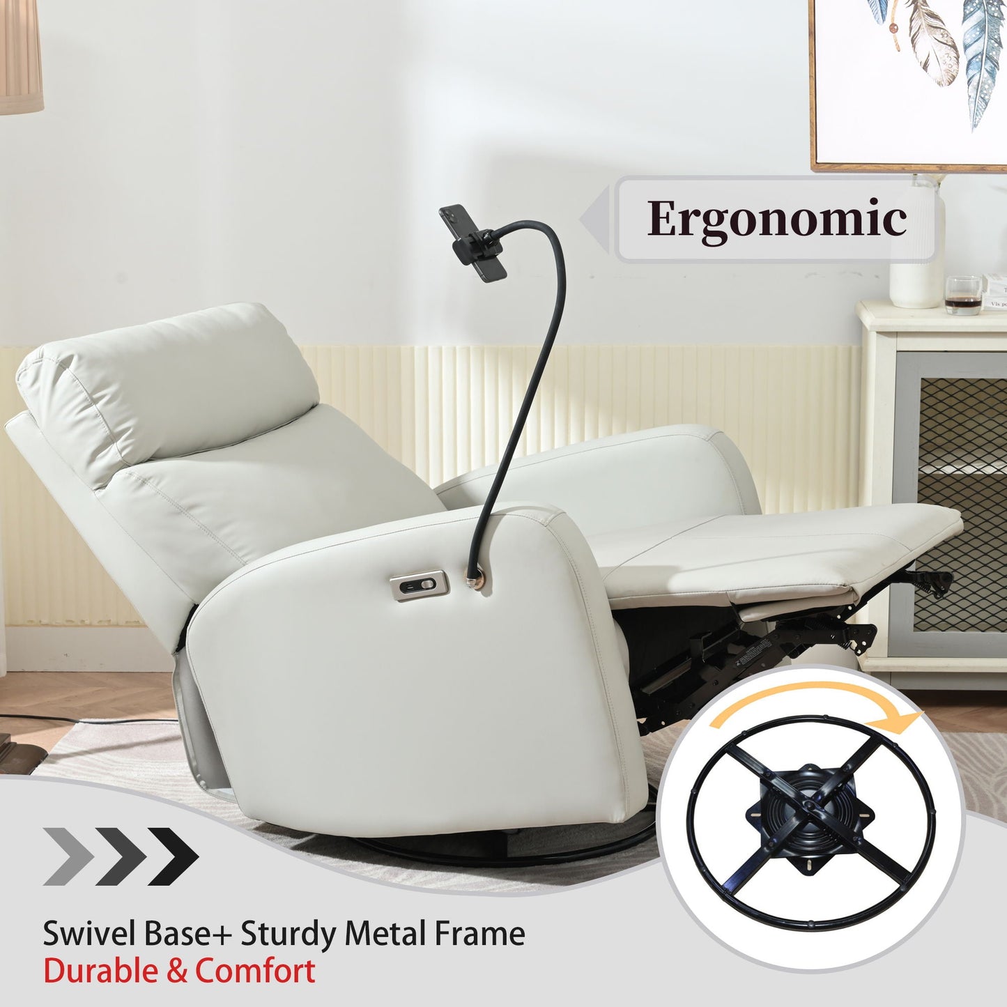 31.5" 270 Power Swivel Rocker Recliner Chair, Electric Glider Reclining Sofa With USB Ports, Power Swivel Glider, Rocking Chair Nursery Recliners For Living Room Bedroom - Light Gray Home Essentials
