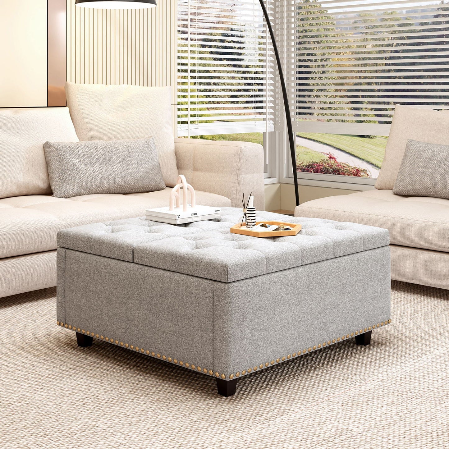 Large Square Storage Ottoman With 2 Storage Doors Home Essentials