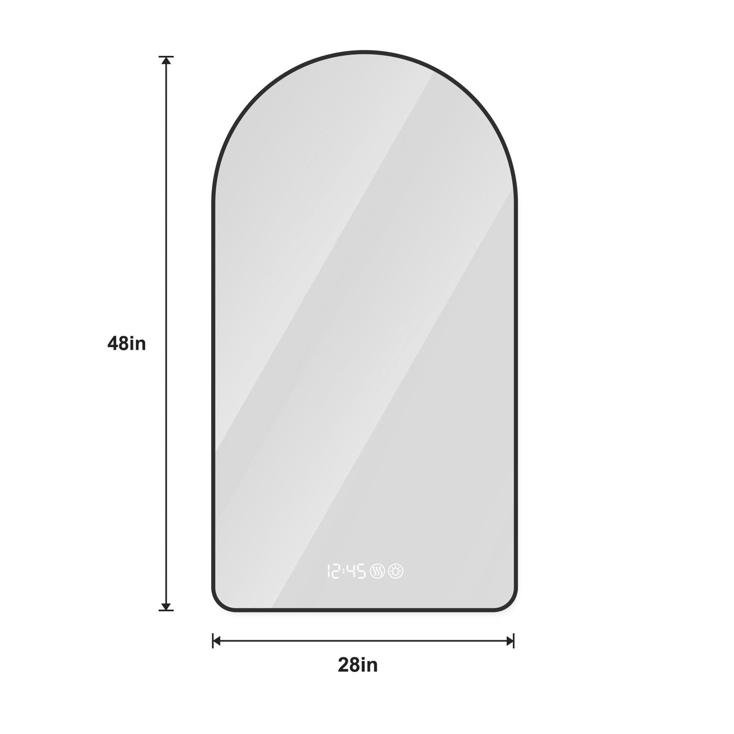 Modern Arched LED Bathroom Mirror With Time And Temperature Display, Anti Fog, Dimmable Light - Black Daily Nest