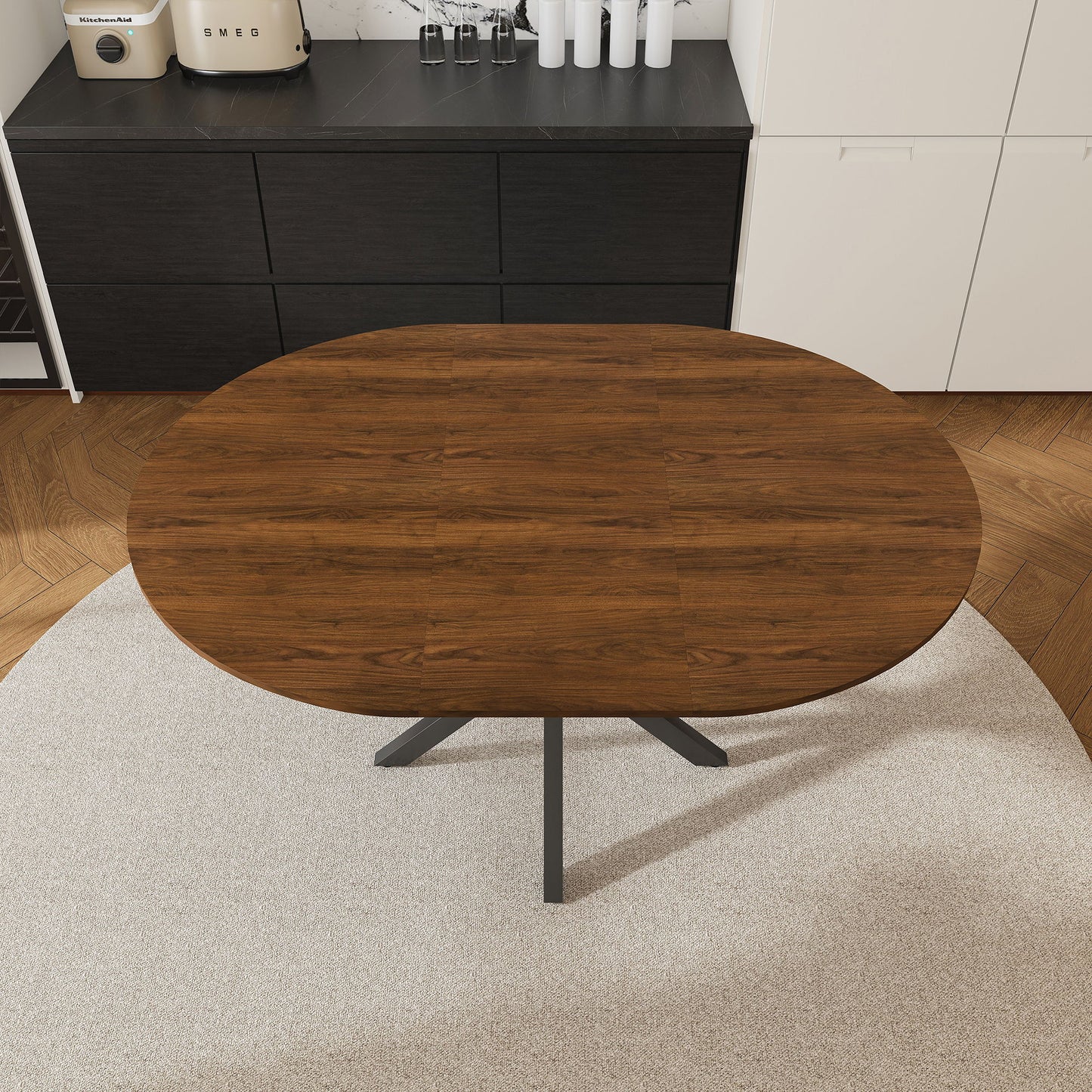 Round Dining Table With Extendable Blades, X Base Home Essentials