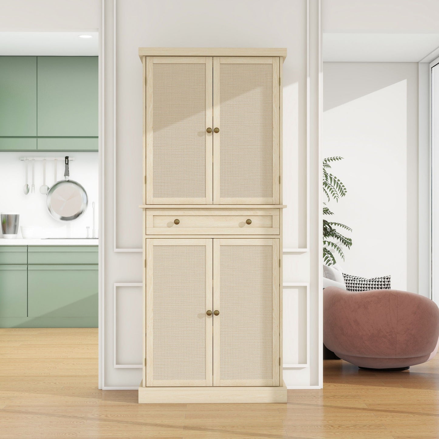 4 Door Storage Cabinet With 1 Drawer And 4 Adjustable Inner Shelves - Natural Home Essentials