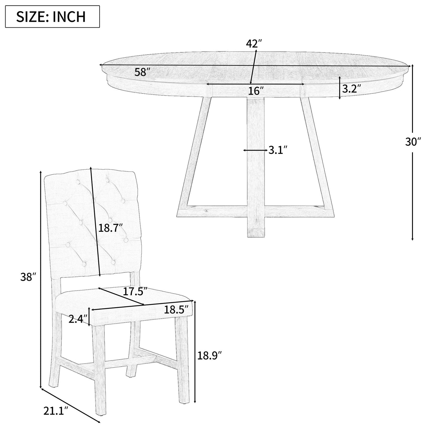 Retro Functional Dining Set, Round Table With Leaf And Upholstered Chairs For Dining Room And Living Room Hearth and Haven