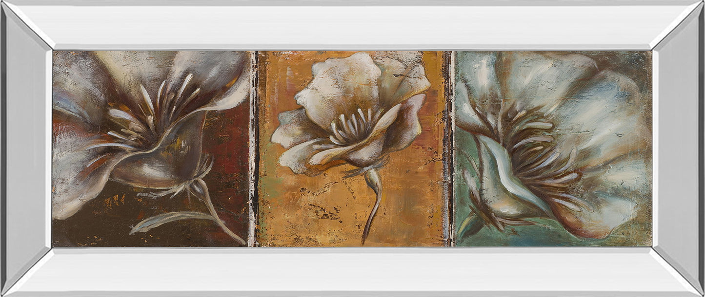 The Three Poppies I By Patricia Pinto - Mirror Framed Print Wall Art - Dark Brown - Snoozhouse